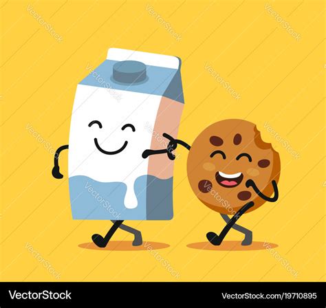 Cartoons of fun characters milk and cookies Vector Image