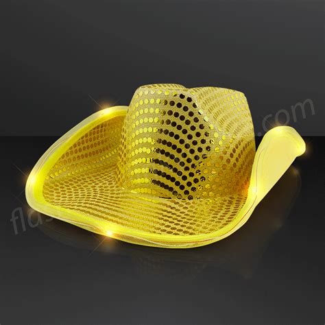 Gold Light Up Sequin Cowboy Hat With LED Brim | FlashingBlinkyLights