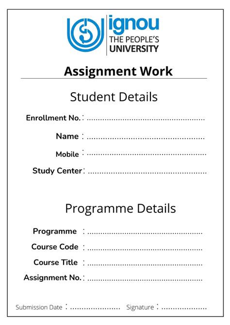 Ignou Assignment Cover Page Design