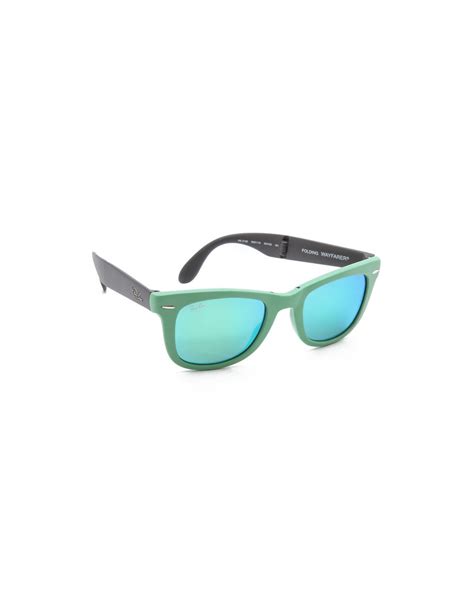 Ray-Ban Folding Wayfarer Sunglasses in Green | Lyst