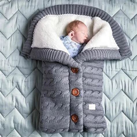 Infant Baby Button Blanket Knitted Crochet Winter Warm Swaddle Wrap ...