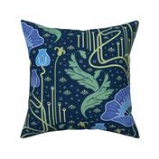 art nouveau poppy blue wallpaper Fabric | Spoonflower
