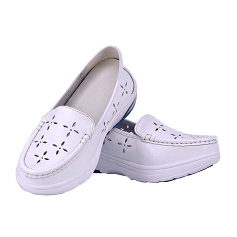 White Medical Shoes Leather Comfortable Breathable Medical Nursing ...