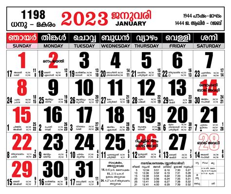 Malayalam Calendar- Free Download Online Calendar