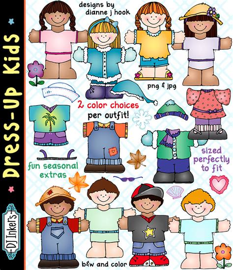 Fun printable Dress Up Kids for paper dolls and teaching seasons -DJ Inkers