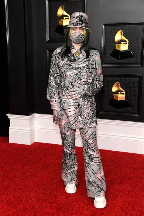 Billie Eilish Wore A Gucci Bucket Hat & Mask To The 2021 Grammys