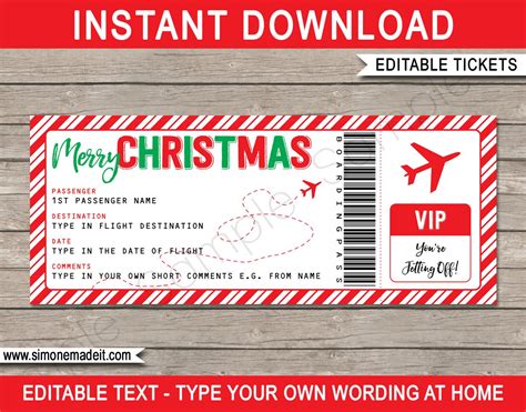 Boarding Pass Christmas Gift Ticket Template Surprise Trip Reveal Idea ...