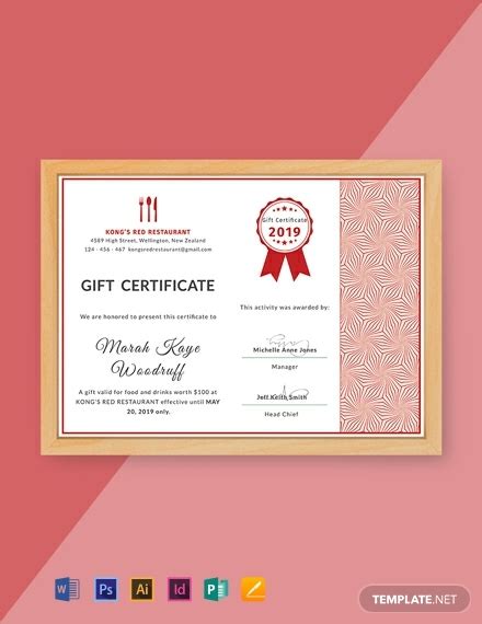 9+ Restaurant Gift Certificate Templates - Illustrator, InDesign, Word ...