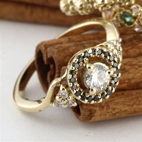 Victorian Floating Halo Diamond Engagement Ring in 14k Gold