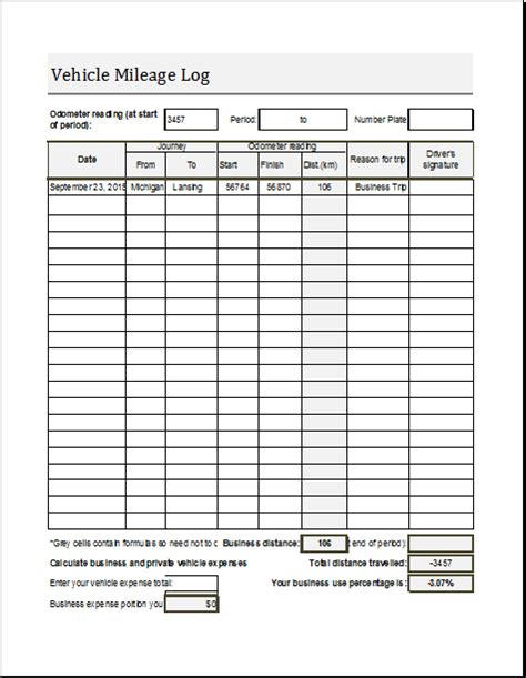 Vehicle Mileage Log Book Template for EXCEL | Word & Excel Templates