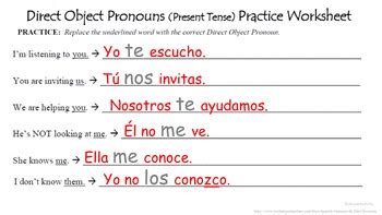 Direct Object Pronouns in Spanish: Present Tense | TpT