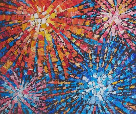 Abstract Oil Painting Canvas. Original Art. Firework. Night Sky. One of the series Fireworks ...