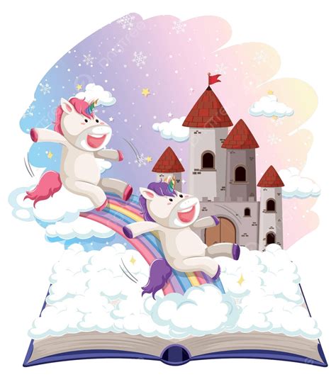 Unicorn On Open Book Template Blank Cover Castle Vector, Blank, Cover, Castle PNG and Vector ...