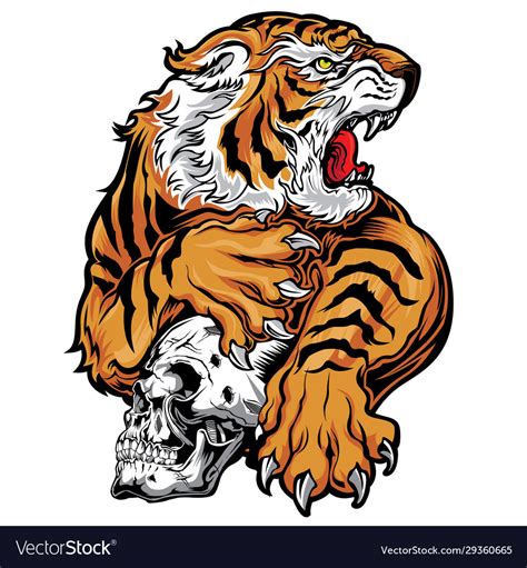 Animals angry tiger yellow red skull Royalty Free Vector