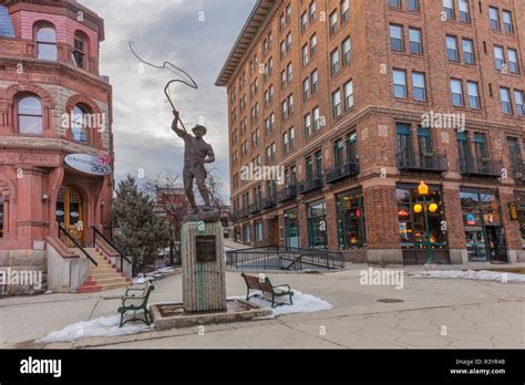 Bullwhacker statue in Historic Last Chance Gulch in downtown Helena, Montana, USA Stock Photo ...