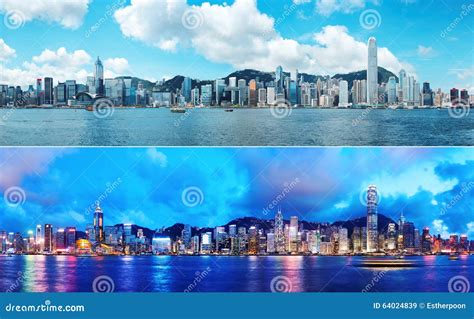 Hong Kong Skyline Day and Night Stock Image - Image of background, blur: 64024839