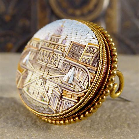 Late Victorian St Peters Square, Vatican City Micro Mosaic Gold Brooch — Jewellery Discovery