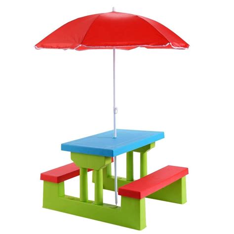 Kids Picnic Table Bench Umbrella Set in 2021 | Kids picnic table ...