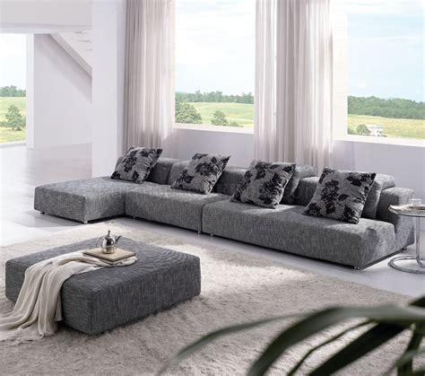 Grey Zebrano Fabric Modern Sectional Sofa w/Ottoman