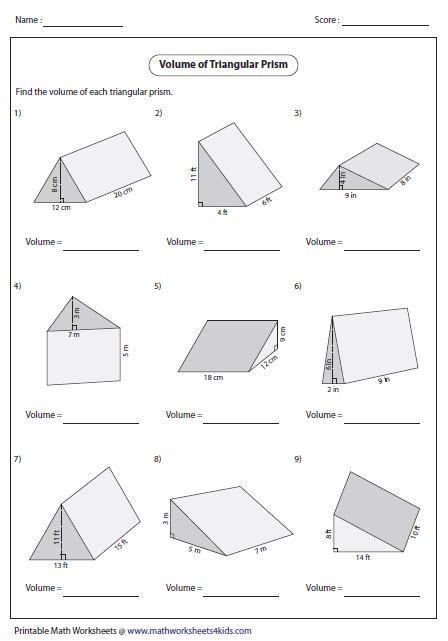 Area Of A Prism And Pyramid Worksheets