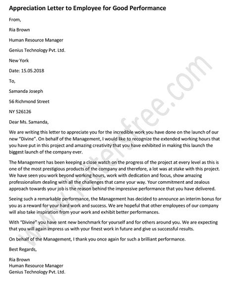 Sample Letter Of Recognition Of Employee | The Document Template