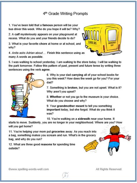 4th Grade Writing Prompts for Fun Spelling and Language Practice