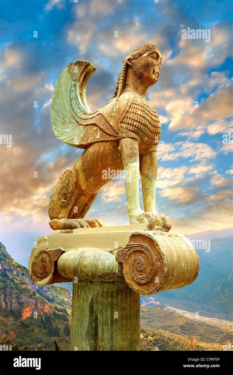 Large Sphinx of Naxos sitting on an Ionic column circa 560 B.C. Delphi ...