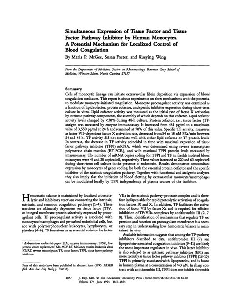 (PDF) Simultaneous expression of tissue factor and tissue factor ...