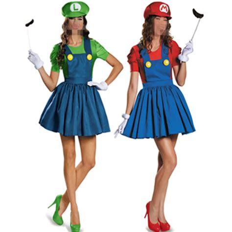 Halloween Super Mario Red Costume Adults Women Anime Cosplay Super Mario Green Costume Disfraces ...