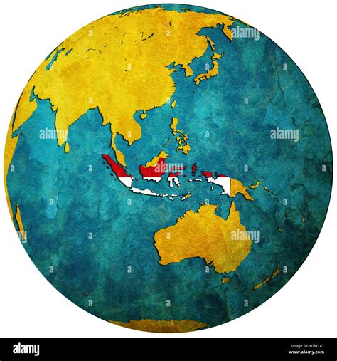 indonesia territory with flag on map of globe Stock Photo - Alamy