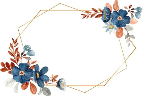 Free Vector | Watercolor blue floral with golden frame