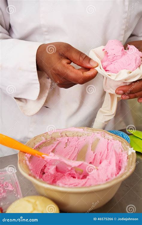 Pastry Chef Filling a Piping Bag of Frosting Stock Photo - Image of bowl, fresh: 46575266