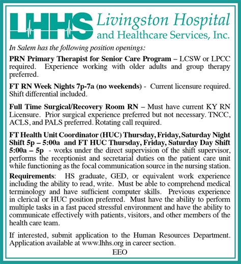 The Press Online: Livingston Hospital has job openings