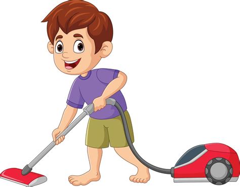 Cartoon little boy using a vacuum cleaner 8733554 Vector Art at Vecteezy