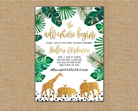 Jungle Baby Shower Invitation The Adventure Begins Safari | Etsy ...