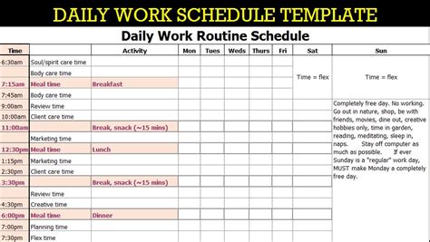 Top 5 Daily Work Schedule Templates - Excel Word Template | Schedule templates, Work schedule ...