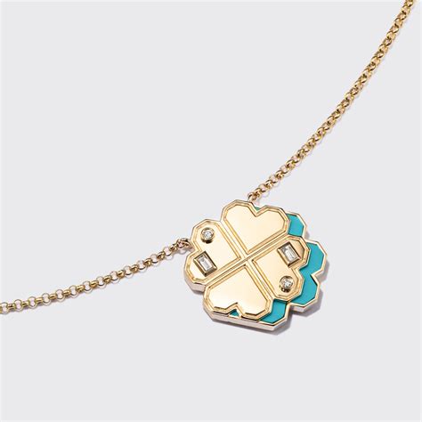 TURQUOISE YELLOW GOLD CLOVER LEAF NECKLACE – Boochier