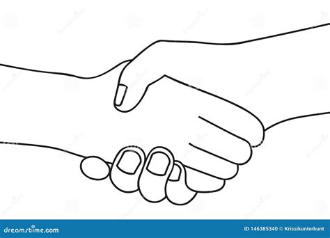 Handshake Two People Shake Hands Outline Drawing on White Background Stock Vector - Illustration ...