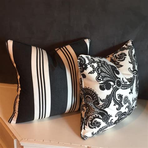 Indoor - Outdoor Designer Black & White Floral& Striped Pillows -2 Pairs | Chairish