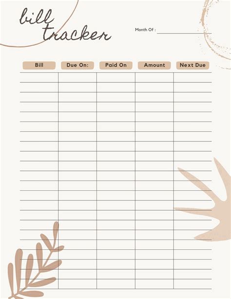 Bill Tracker Monthly Bill Tracker Bill Tracker Printable - Etsy