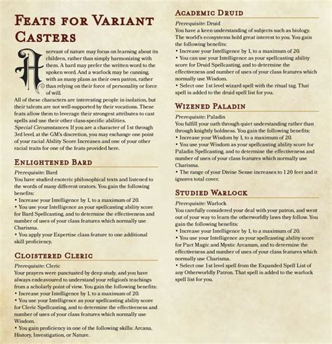 Feats for Variant Casters - Cast Warlock spells with Intelligence and more! - UnearthedArcana ...