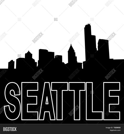 Seattle Skyline Black Silhouette Image & Photo | Bigstock