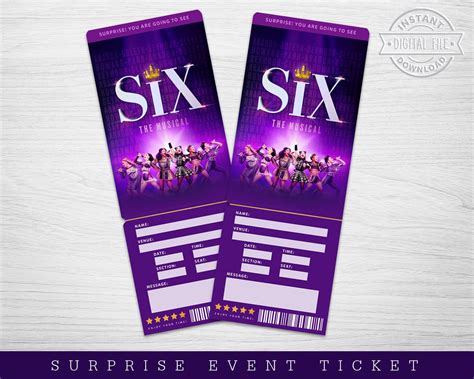 Digital Six Broadway Surprise Ticket Printable Six Musical - Etsy