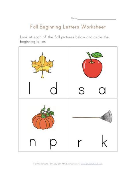 Fall Beginning Letters Worksheet | Worksheets for kids, Letter worksheets, Fall worksheets