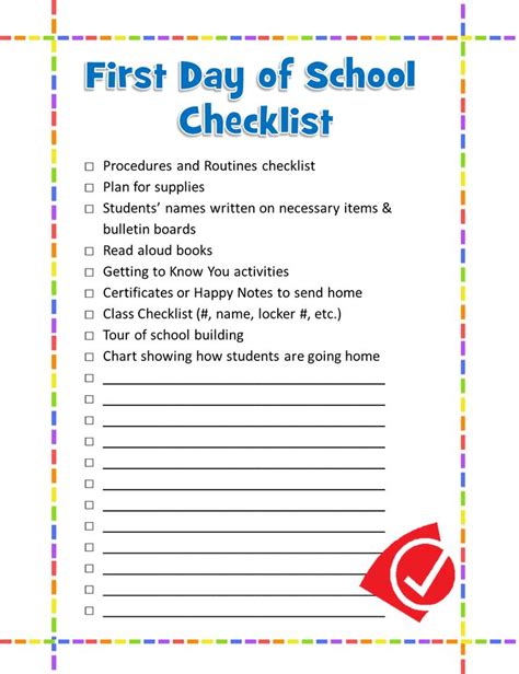 School success, School checklist, First day of school