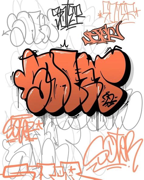 Graffiti Art on Wall with Orange and Black Spray Paint