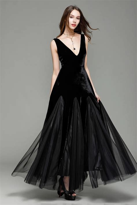 B0007 New Black Tulle V neck Black Formal Wedding Prom Women Sleeveless Ball gown maxi dresses ...