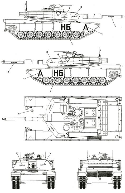 M1 Abrams Blueprint - Download free blueprint for 3D modeling