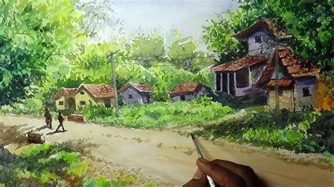 Landscape watercolor painting | Beautiful village landscape | Beginners - YouTube