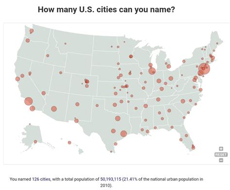 My result on the USA city quiz : r/Maps